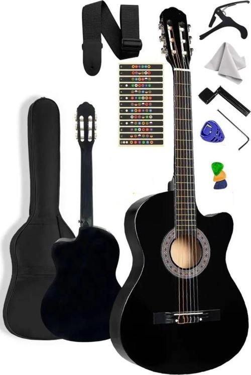 Kesik Kasa Siyah Klasik Gitar 4/4 Tam Boy Kılıf Pena