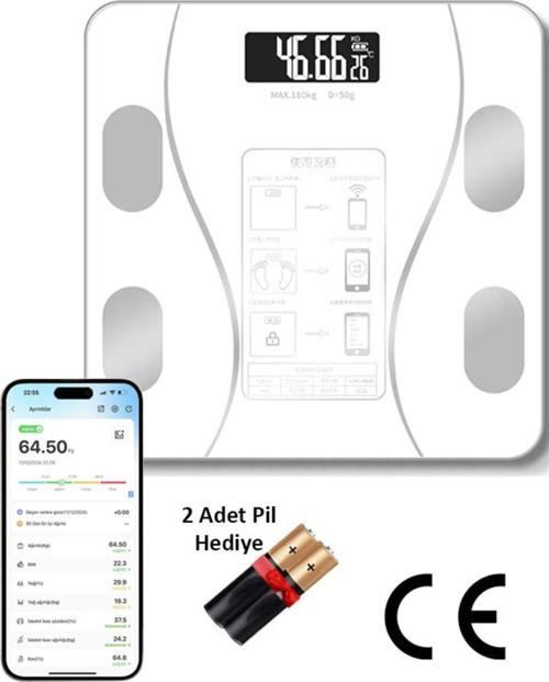 Smart Body Scale Akıllı Banyo Baskülü Yağ Su Kas Vücut Kitle Endeksi Dijital Tartı