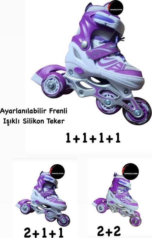 Toprockstore Işıklı Çocuk Pateni Ayarlanılabilir Alıştırma Tekerli Frenli Silikon Tekerli Metal Gövdeli Paten 34-37