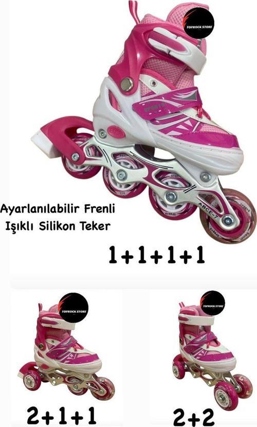 Toprockstore Işıklı Çocuk Pateni Ayarlanılabilir Alıştırma Tekerli Frenli Silikon Tekerli Metal Gövdeli Paten 38-41