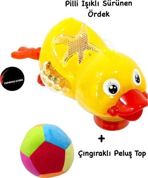 Toprockstore Eğlenceli Pilli Işıklı Sürünen Ördek Ve Çıngıraklı Top