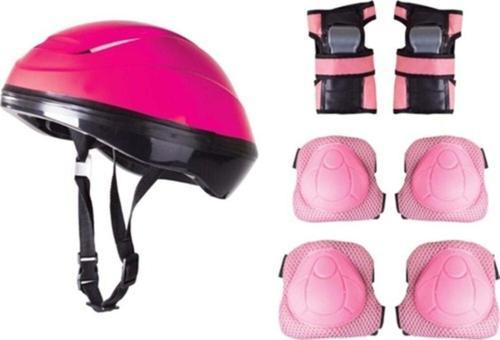 Pembe Bisiklet Scooter Kask Dizlik Dirseklik Koruyucu Set Pembe