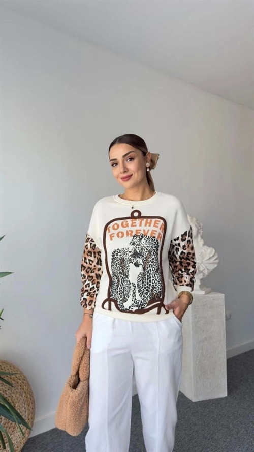 Leopar Desenli Kadın Sweatshier