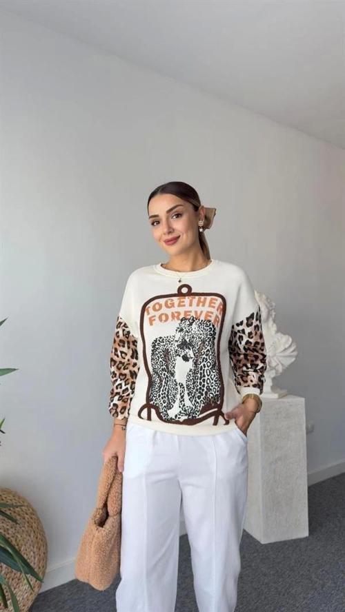 Leopar Desenli Kadın Sweatshier