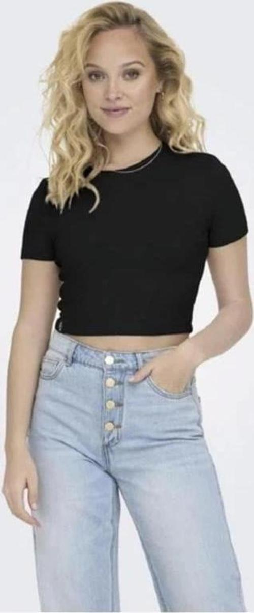 15311891 Likralı Fitilli Crop Kadın T-Shirt Siyah