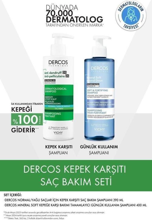 Dercos Normal/Yağlı Saçlar İçin Saç Bakım Seti: Kepek Karşıtı Şampuan& Mineral Soft Bakım Şampuan- SKT: 12M
