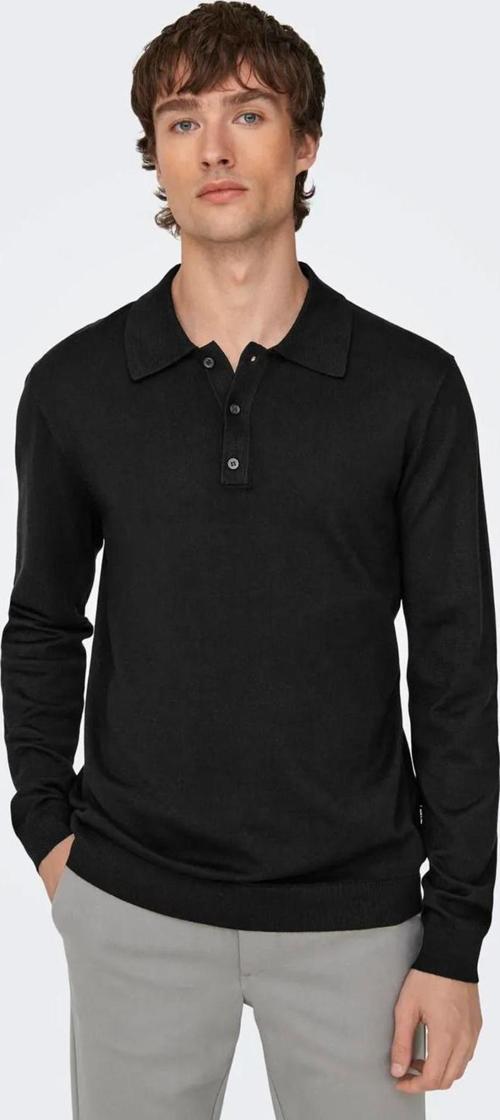 Erkek Polo Yaka Uzun Kollu Siyah Triko T-shirt - 22021184