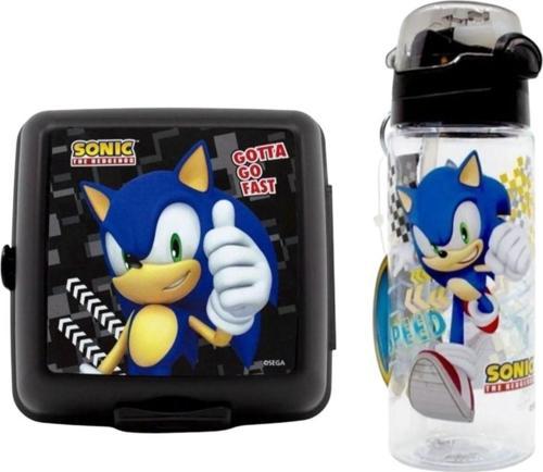 Siyah Sonic Lisanslı 500 ml Matara Ve Dört Bölmeli Beslenme Kabı Seti