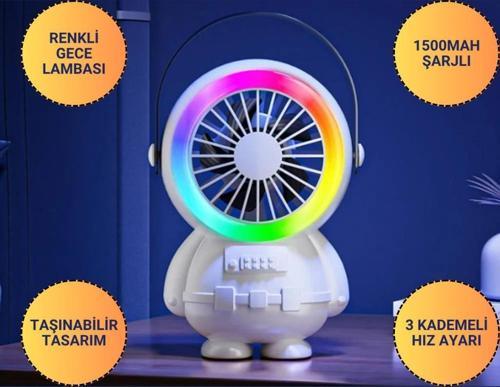 3 Kademeli Gece Lambalı 1500mAh Şarjlı Taşınabilir Serinletici Vantilatör Fan, Ultra Sessiz