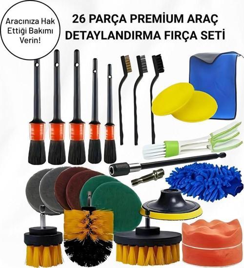 Premium 26 Parça Ful+Ful Profesyonel Araç Detaylı Temizlik Seti, Matkap Uçlu Ultra Sağlam Tam Set