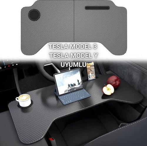 Tesla Model 3 ve Model Y İle Uyumlu Araç İçi Çalışma Masası, Bardaklı, Telefon Standlı Tepsi