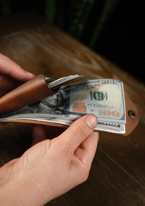 San Francisco - hakiki deri çıtçıt kapamalı asansörlü cüzdan