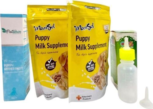 2 Adet Yavru köpek Süt Tozu 200 ml+Biberon 60 Ml+Yavru ve Anne Köpekler Için Vitamin Pasta 100GR