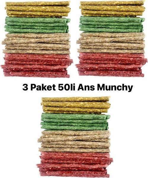 3 Paket 50 li Renkli Munchy Çubuk Köpek Ödülü 
