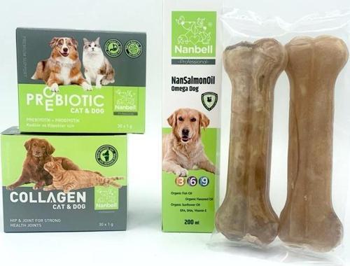 Köpekler İçin Omega Destek Seti + 22cm 2li Naturel Kemik