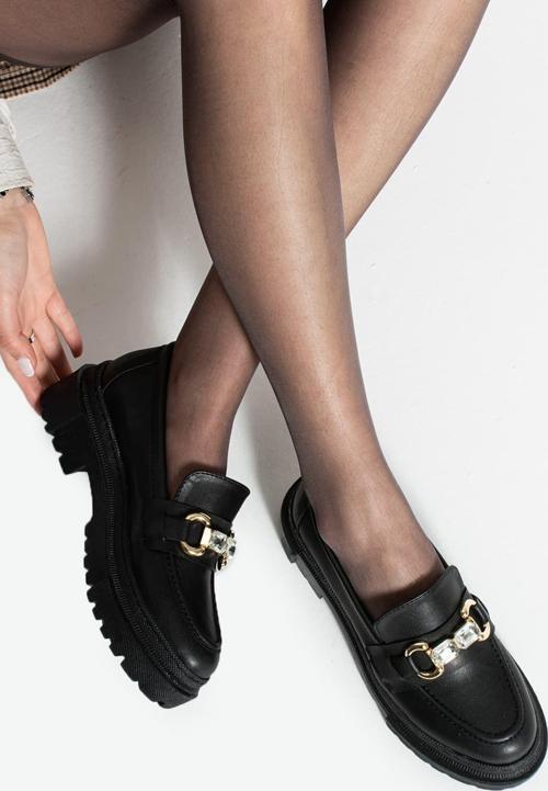 Loafer Günlük Kadın Siyah Taş Detaylı Rahat Ayakkabı