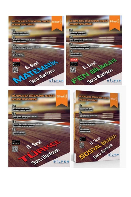 Bilfen Bilimleri 6. Sınıf Mat-Fen Bilimleri-Türkçe-Sosyal Bil. Biltest Soru Bankası (4 Kitap) -
