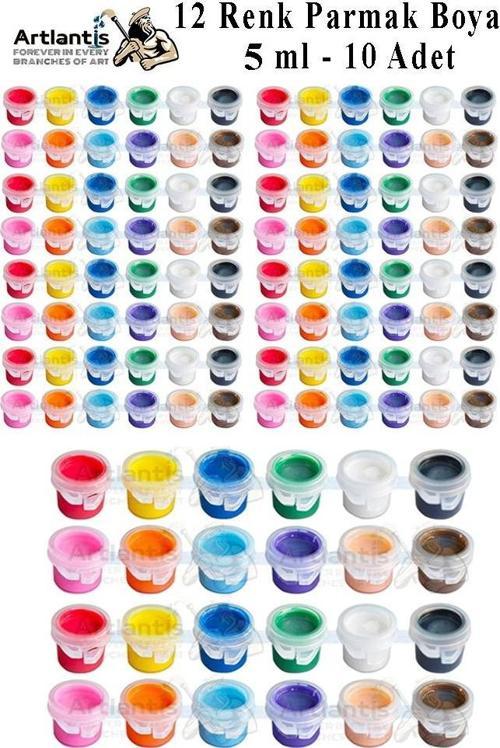 Parmak Boya 5 ml 12 Renk 10 Paket Mini Küçük Parmak Boya Etkinlik Boyama Boyası Su Bazlı Resim Okul Öncesi Kreş Ana