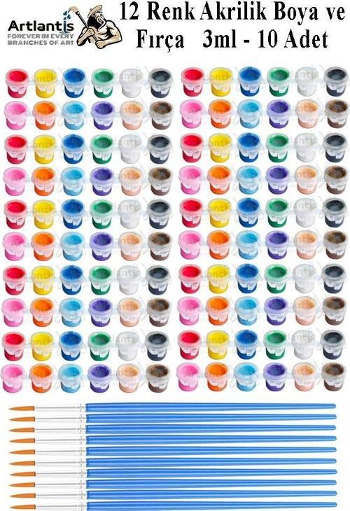 Parmak Boyası 5 ml 12 Renk ve Resim Fırçası 10 Paket Mini Küçük Parmak Boya Etkinlik Boyama Boyası Su Bazlı Resim Kreş