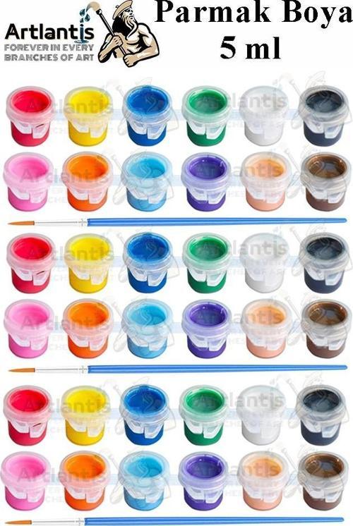 Parmak Boyası 5 ml 12 Renk ve Resim Fırçası 3 Paket Mini Küçük Parmak Boya Etkinlik Boyama Boyası Su Bazlı Resim Kreş