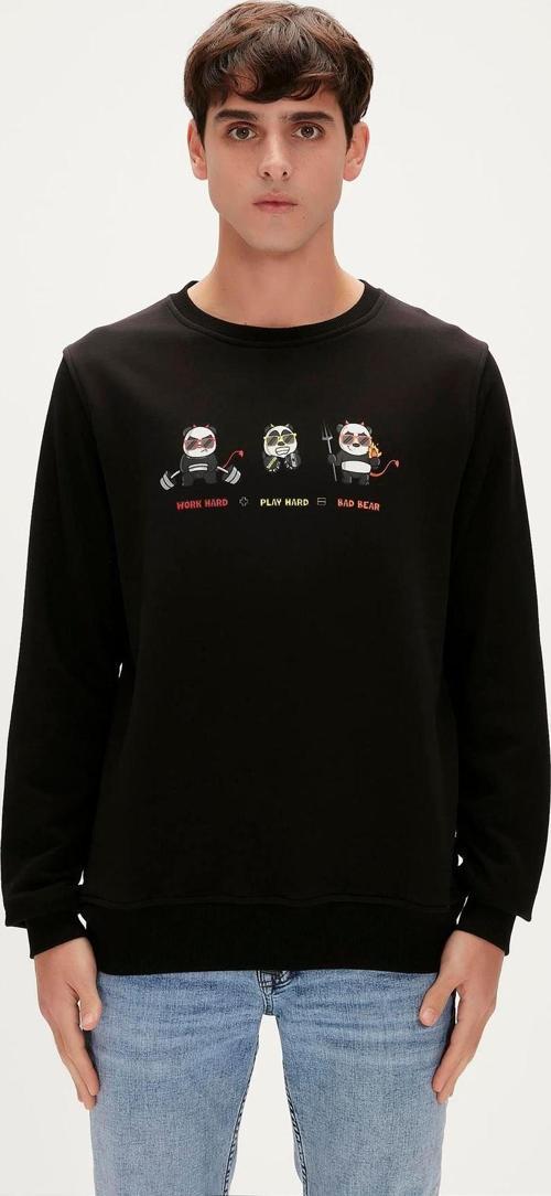 Play Hard Crewneck Siyah Baskılı Erkek Sweatshirt