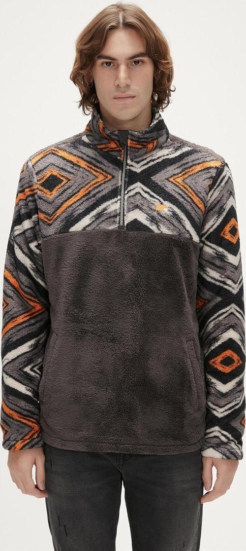 Afro Plush Half-Zip Antrasit Erkek Peluş Sweatshirt