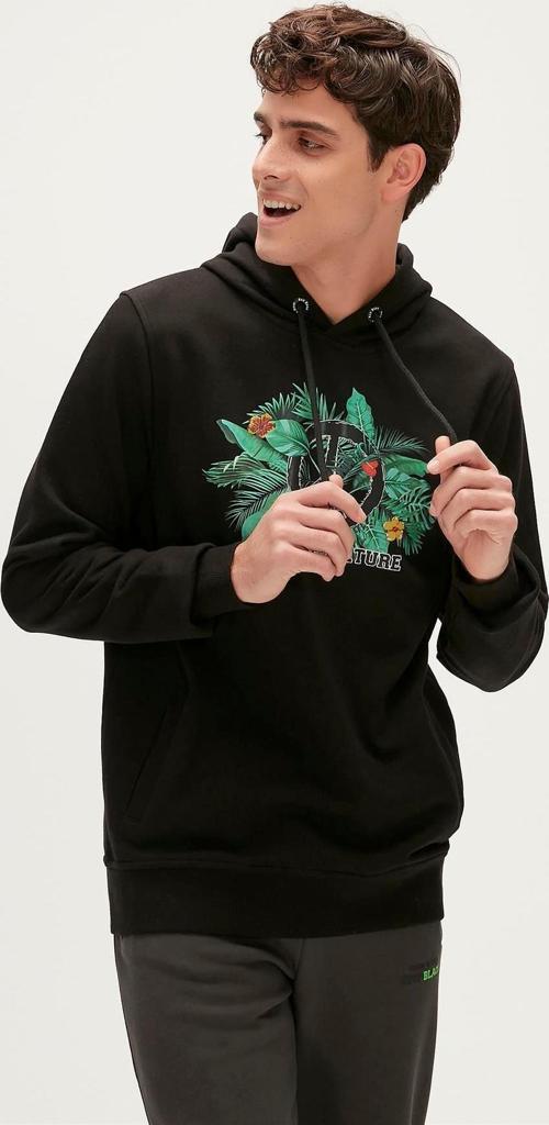 Re-Born Recycle Hoodie Siyah Kapüşonlu Erkek Sweatshirt