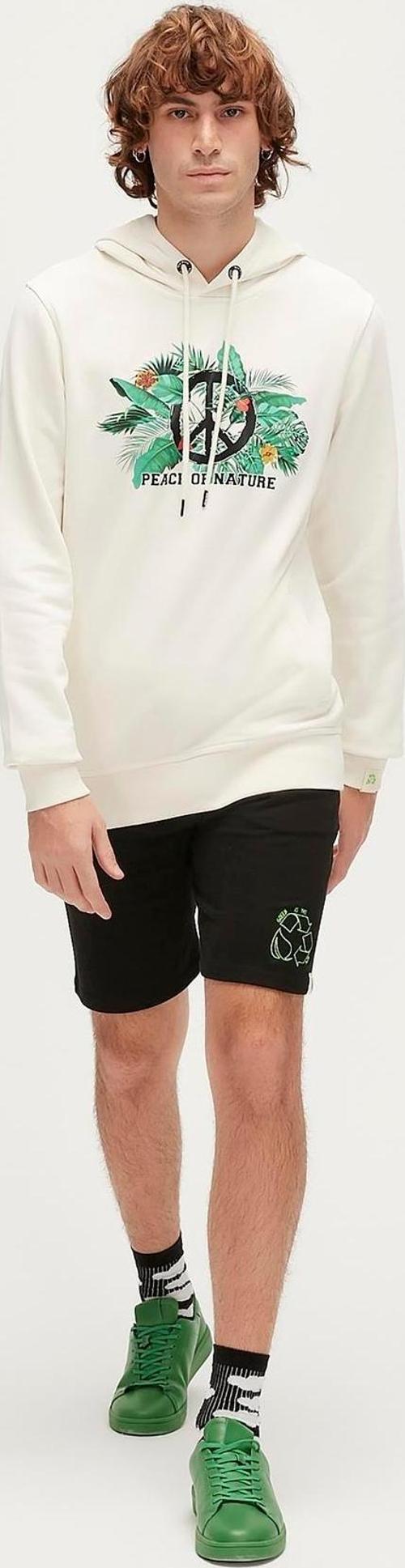 Re-Born Recycle Hoodie Marshmallow Beyaz  Kapüşonlu Erkek Sweatshirt