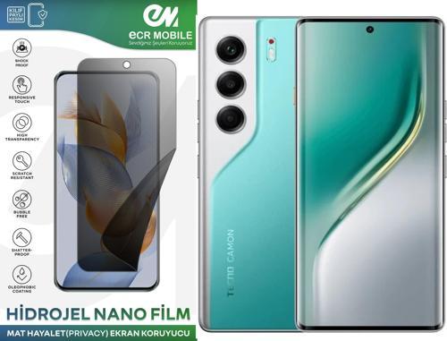 Tecno Camon 40 Pro Uyumlu Hidrojel Nano Ekran Koruyucu Film HAYALET(Privacy)Tempered Cam Değildir