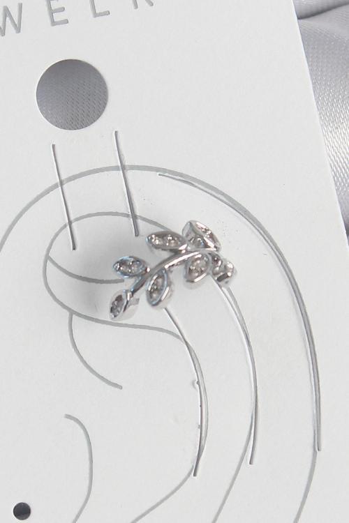 Pirinç Gümüş Renk Zirkon Taşlı Yaprak Model Kıkırdak Kadın Küpe - EBJ250522W34169