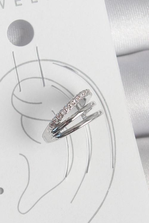 Pirinç Gümüş Renk Zirkon Taşlı 3'Lü Sıralı Model Kadın Kıkırdak Küpe - EBJ250522W34175