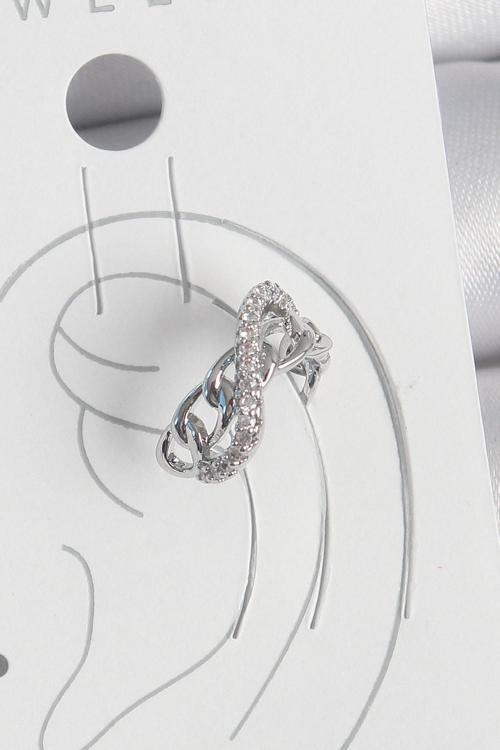 Pirinç Gümüş Renk Zirkon Taşlı Zincir Sonsuzluk Model Kadın Kıkırdak Küpe - EBJ250522W34171