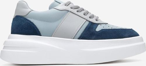 Kadın Kalın Tabanlı Bağcıklı Casual Sneaker Gerçek Deri CR 2554 KOT MAVİ