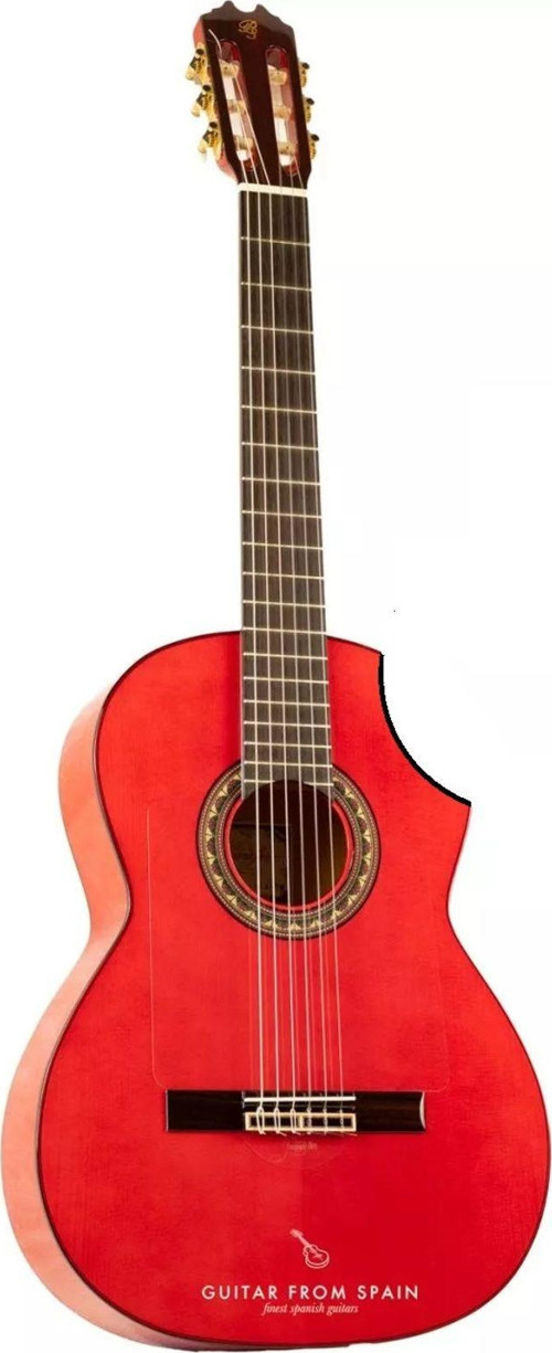 Düz Kırmızı Klasik Gitar Kesik Kasa Sap Ayarlı 4/4 Tam Boy Kılıf-Pena-Askı-