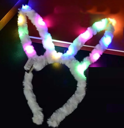 Led Işıklı Peluş Tavşan Kulak Taç Beyaz