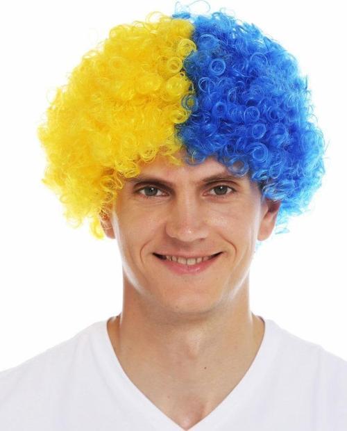 Sarı Lacivert Kıvırcık Afro Bonus Taraftar Peruğu