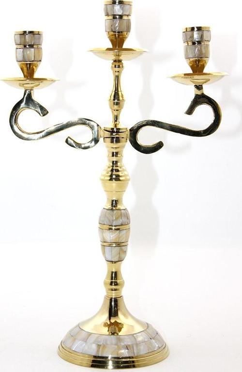 Pirinç Sedefli 3'lü Şamdan Model 3