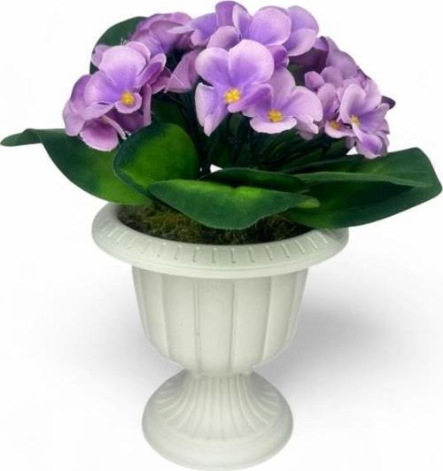Yapay Çiçek Krem Antik Saksıda Lila Kadife Menekşe Gerçekçi Doku 22cm