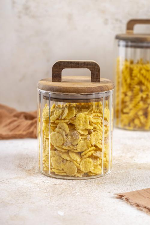 Firenza Çizgili Akasya Tutmalı Saklama Kabı 650ml