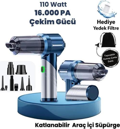 16000PA Araç İçi Süpürge Portatif Vakumlu ve Üflemeli Katlanabilir