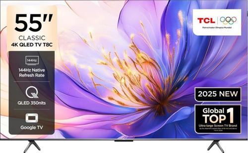 55T8C 55” QLED 4K Google TV – 144Hz, Dolby Vision IQ, HDR10+, FreeSync Premium Pro