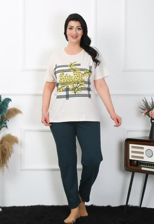Kadın Büyük Beden Krem Pijama Takımı 202402