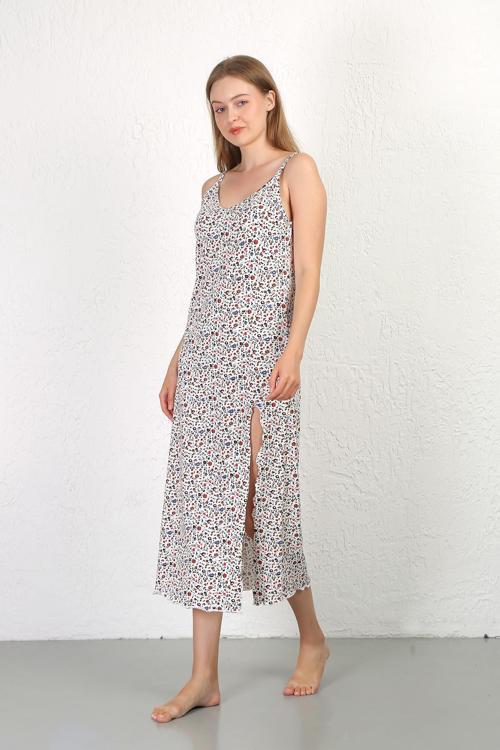 İp Askılı Uzun Yırtmaçlı Penye Gecelik 90129 Beyaz