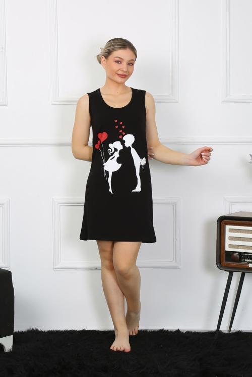 Kadın Kalın Askılı Penye Diz Üstü Siyah Gecelik 11310