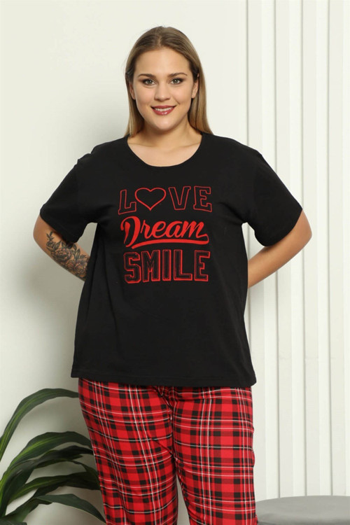 Kadın %100 Pamuk Kısa Kol Büyük Beden Pijama Takım 202145