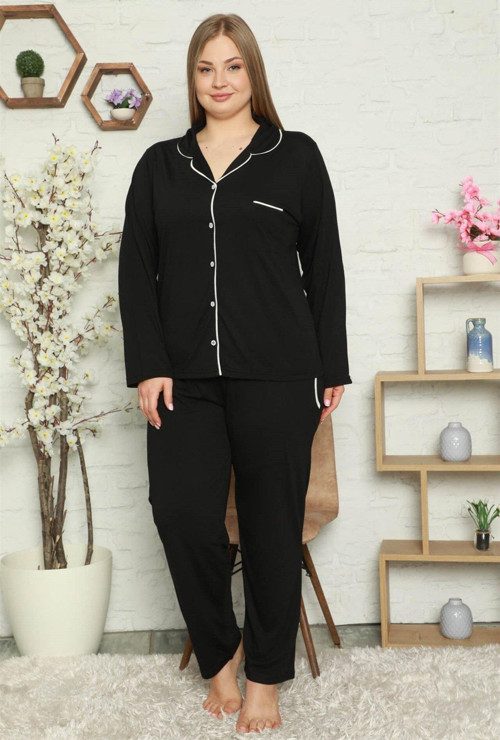 Kadın Pamuklu Cepli Uzun Kol Büyük Beden Pijama Takım 202057