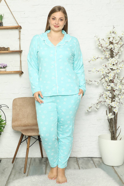 Kadın Pamuklu Cepli Uzun Kol Büyük Beden Pijama Takım 202050