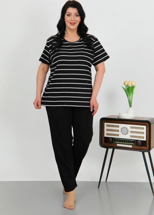 Kadın Büyük Beden Kısa Kol Penye Pijama Takımı Siyah 202505