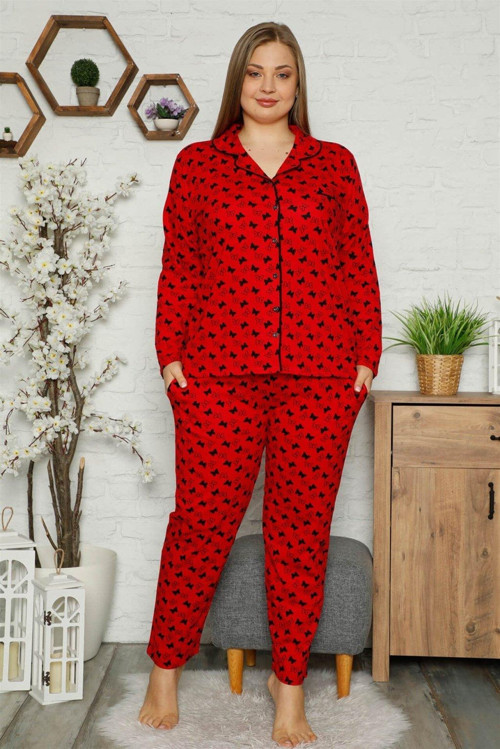 Kadın Pamuklu Cepli Uzun Kol Büyük Beden Pijama Takım 202097