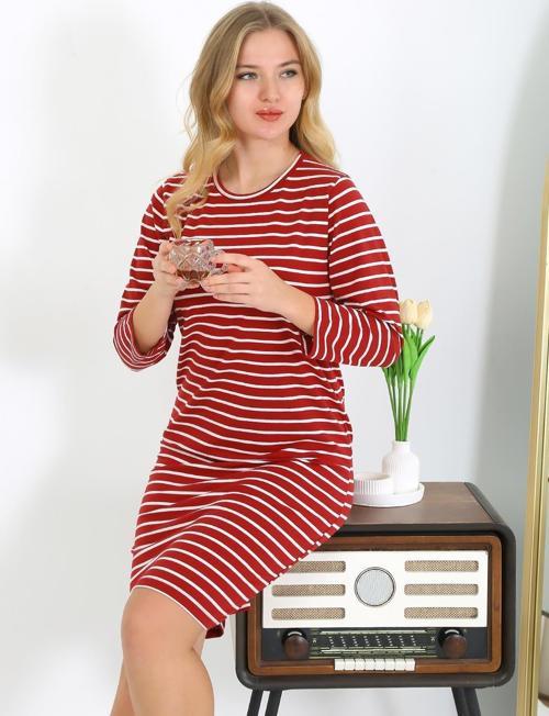 Pamuk Ev Elbisesi Tunik Gecelik Kırmızı 13132